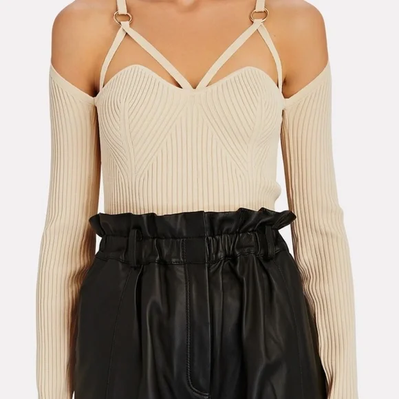 NWT - Nicholas Janine Ribbed Knit Cage Detail Top COCONUT CREAM - Picture 2 of 5